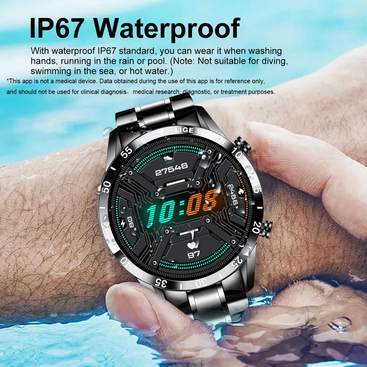 LIGE Fashion Smart Watch Men Full Circle Touch Screen